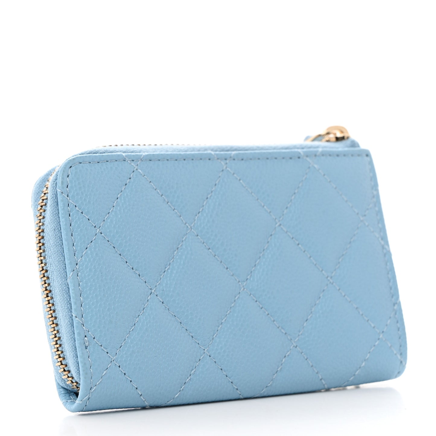 Caviar Quilted Zipped Key Holder Case Light Blue
