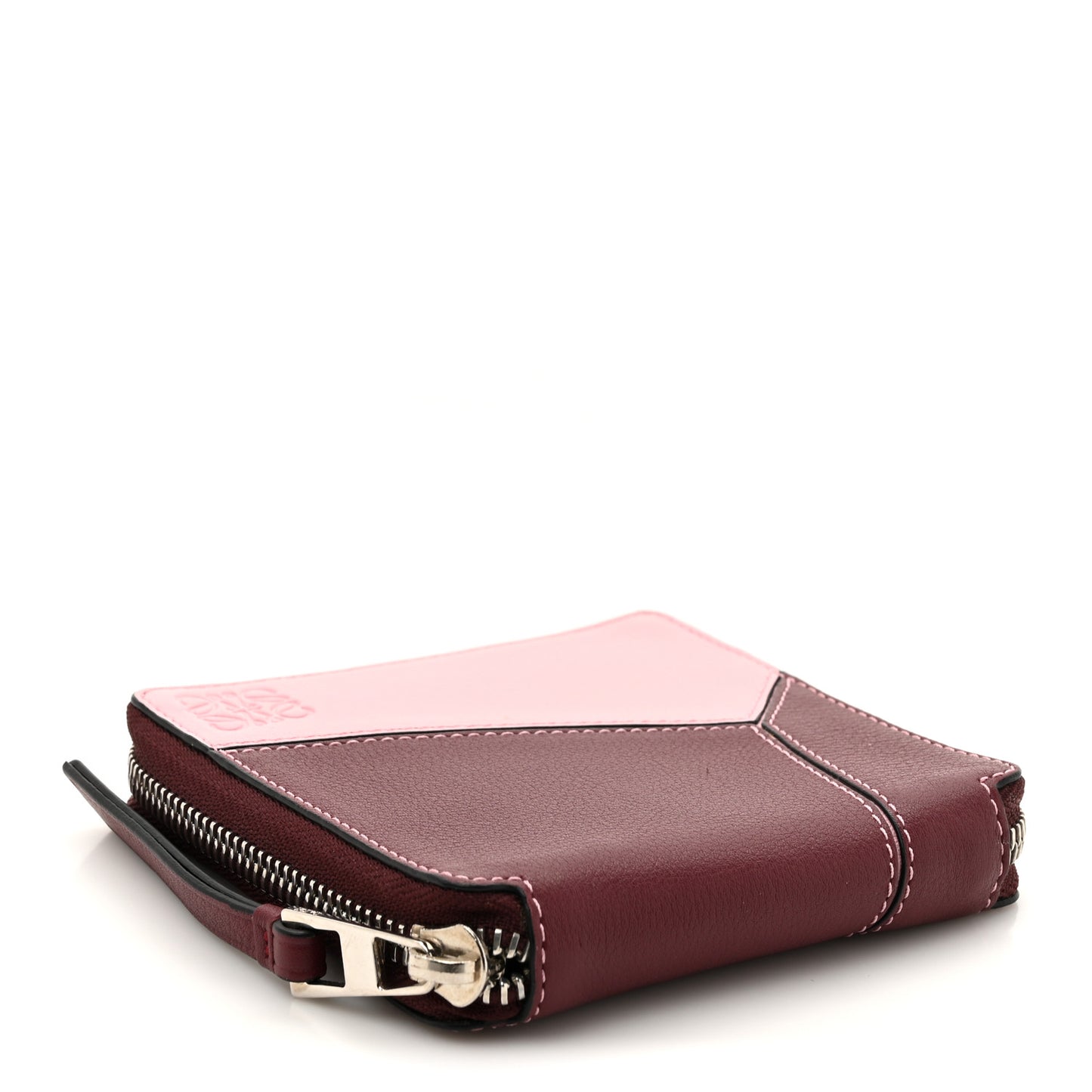 Calfskin Small Puzzle French Zip Around Wallet Wine Soft Pink