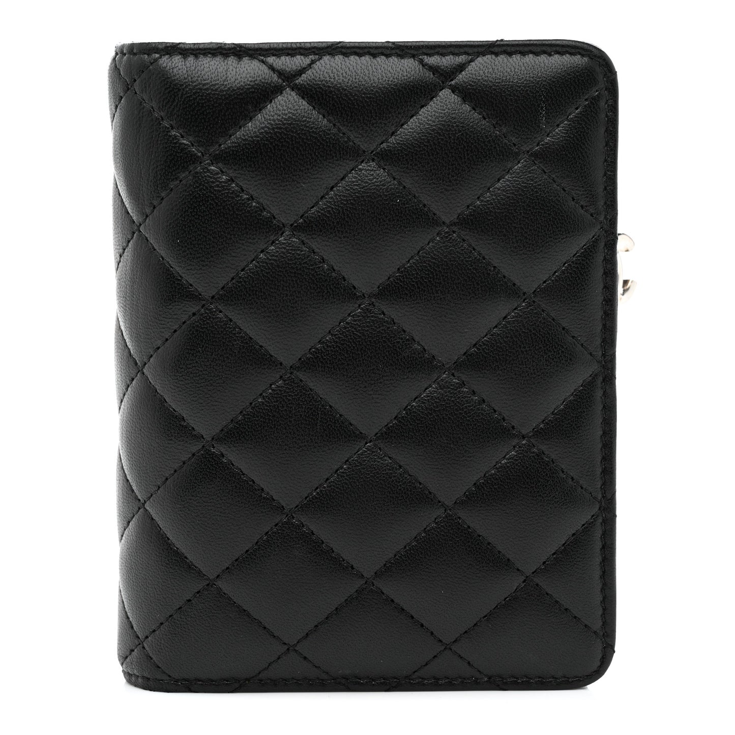 Lambskin Quilted Zip Around Coin Purse Wallet Black