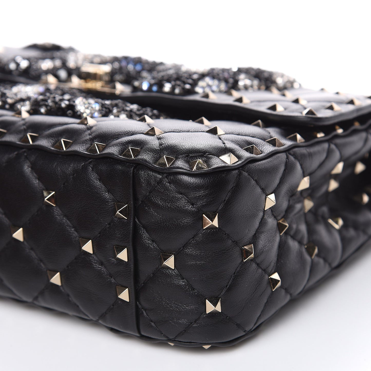 Lambskin Sequin Snake Medium Rockstud Spike Shoulder Bag Black