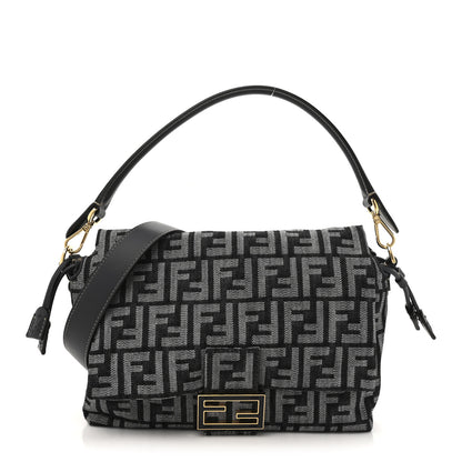 Fendi Denim Effect Fabric Jacquard FF Vitello Grace Medium Mamma Baguette Dark Blue 1 of 10