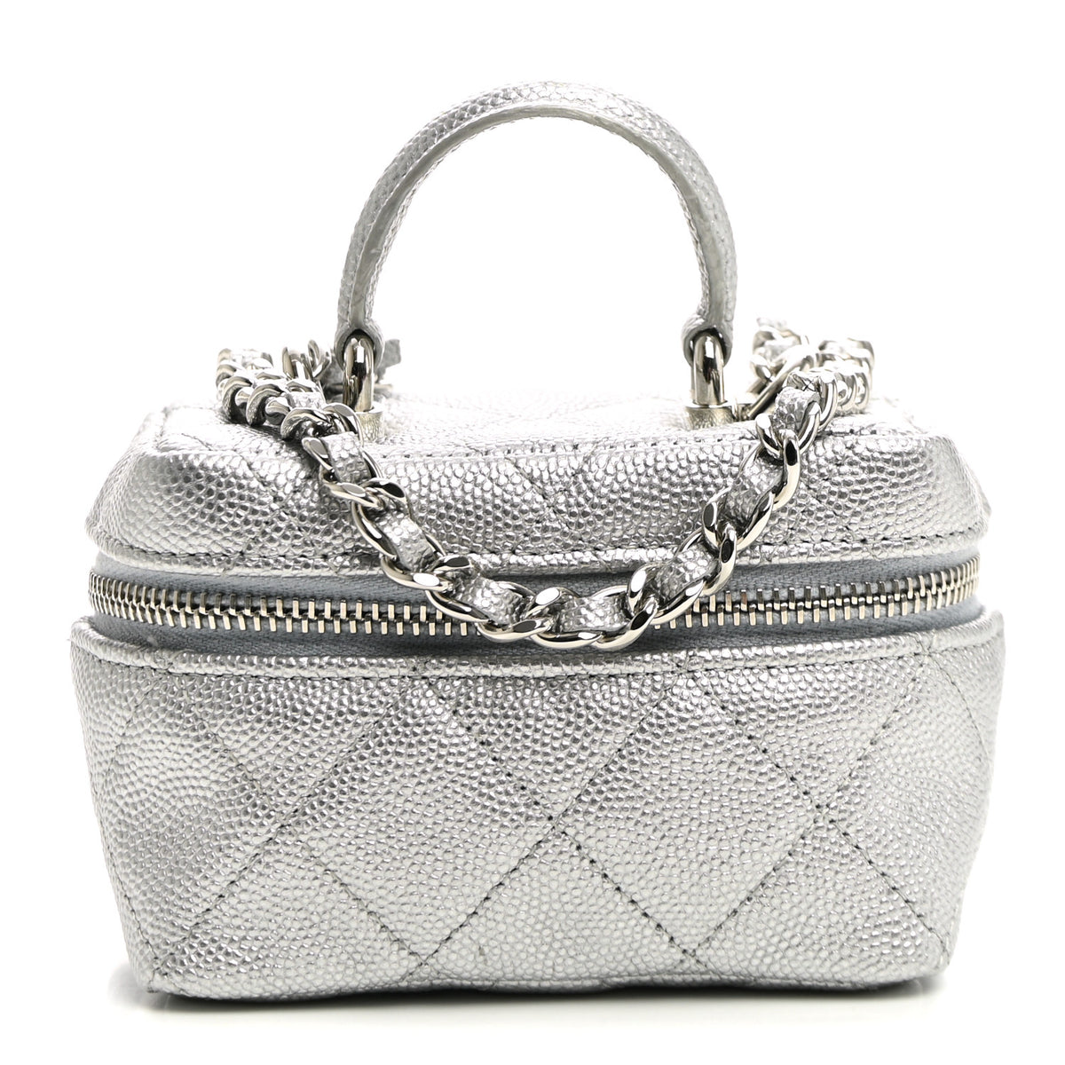 Chanel Metallic Caviar Quilted Mini Top Handle Vanity With Chain Silver 1 of 11