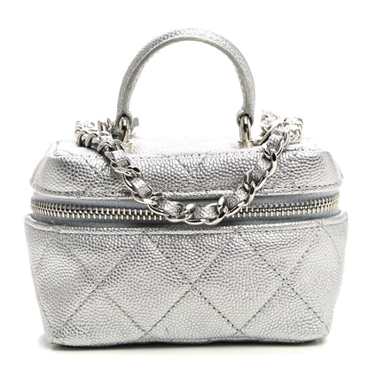 Chanel Metallic Caviar Quilted Mini Top Handle Vanity With Chain Silver 1 of 11