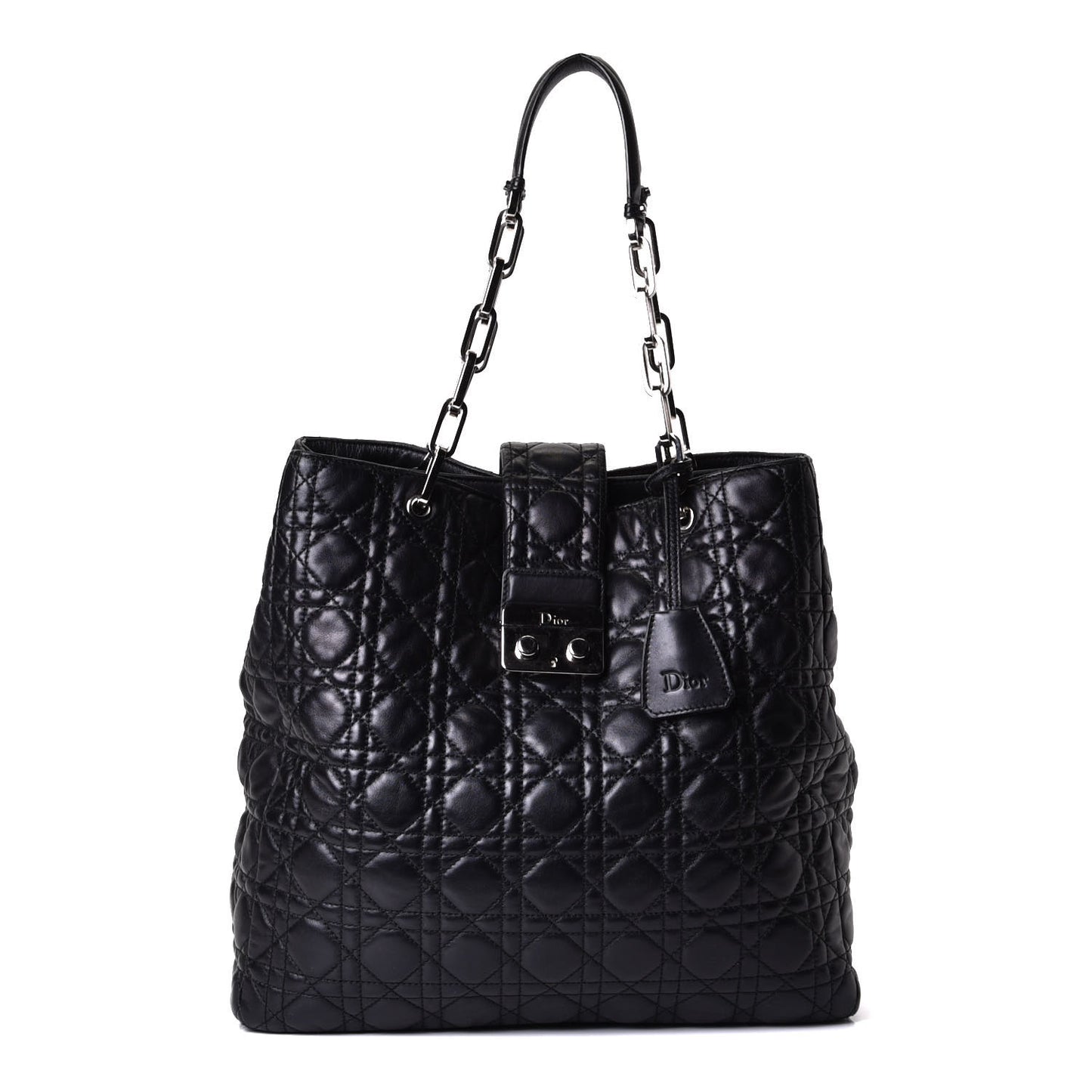 Lambskin Cannage Lock Tote Black