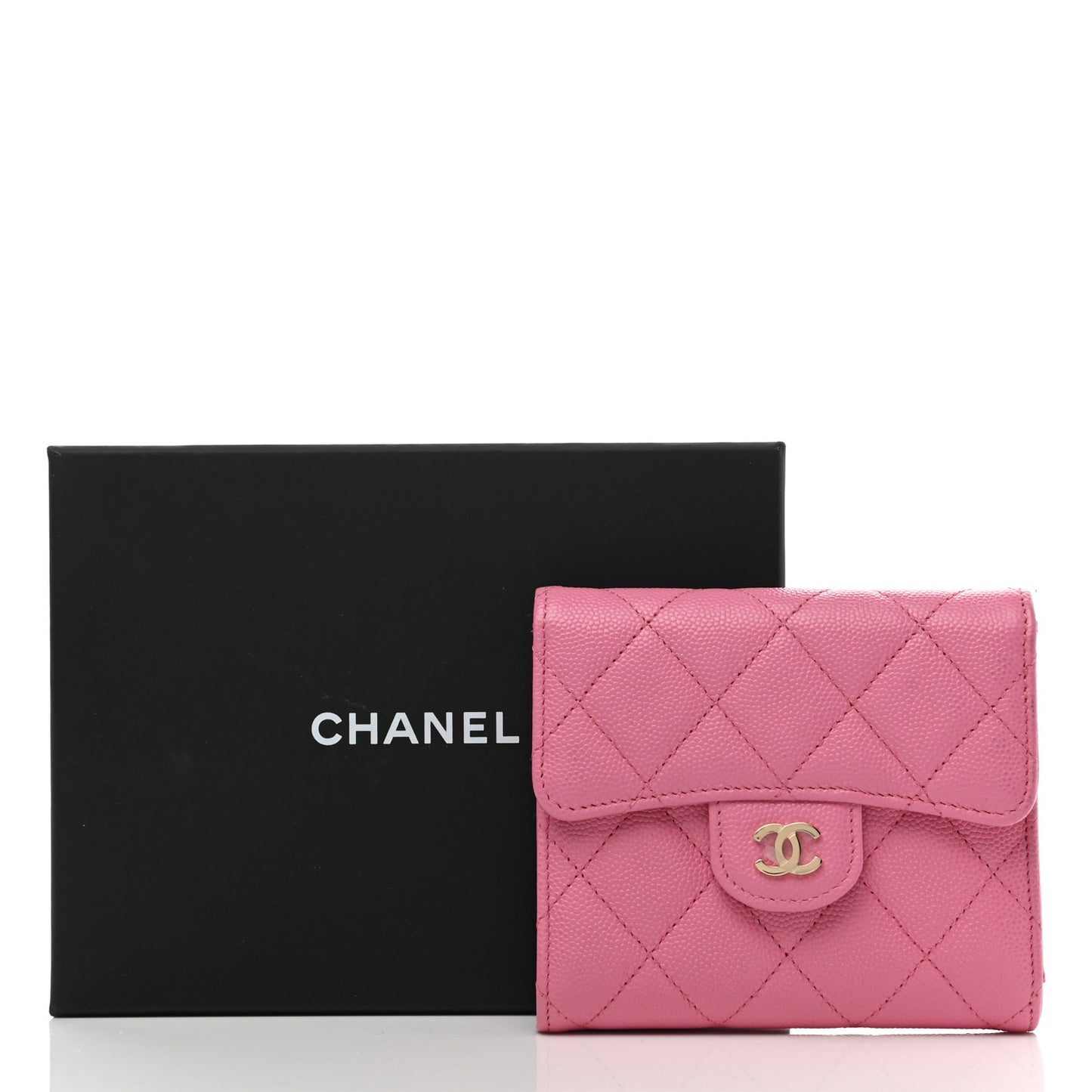 Caviar Quilted Compact Flap Wallet Pink