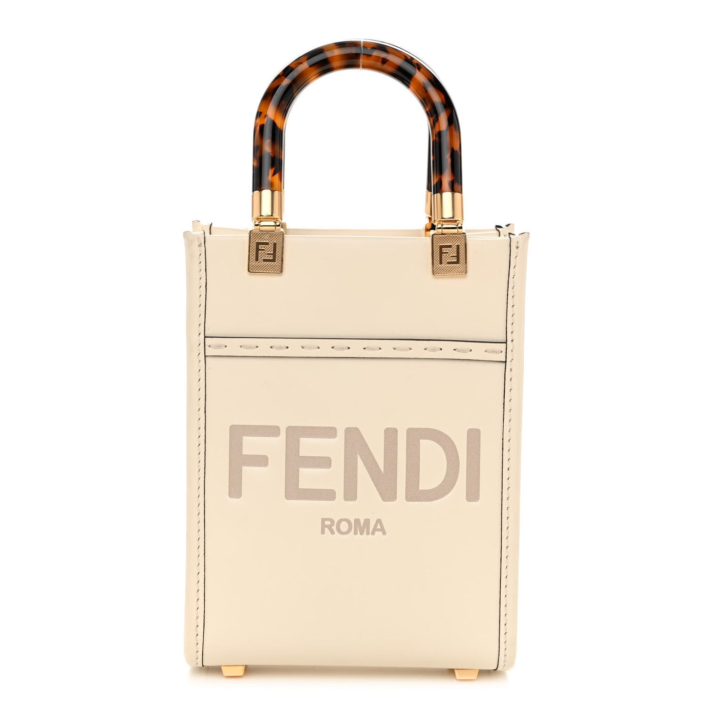 Vitello King Plexiglass Logo Embossed Mini Fendi Sunshine Shopper Tote White Ice