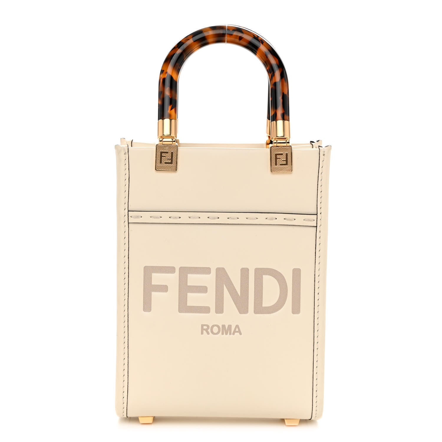 Fendi Vitello King Plexiglass Logo Embossed Mini Fendi Sunshine Shopper Tote White Ice 1 of 9