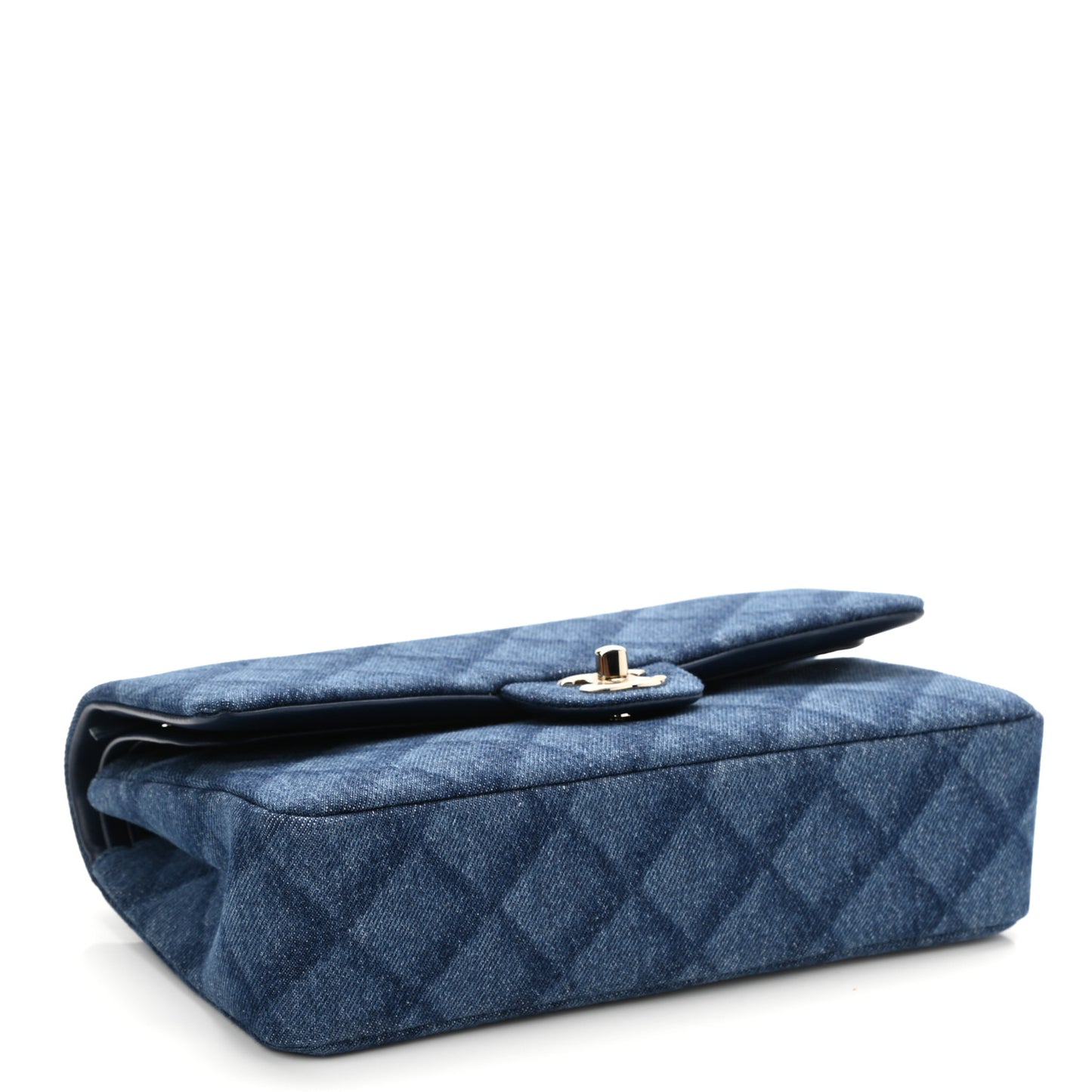 Printed Denim Quilted Medium Double Flap Dark Blue