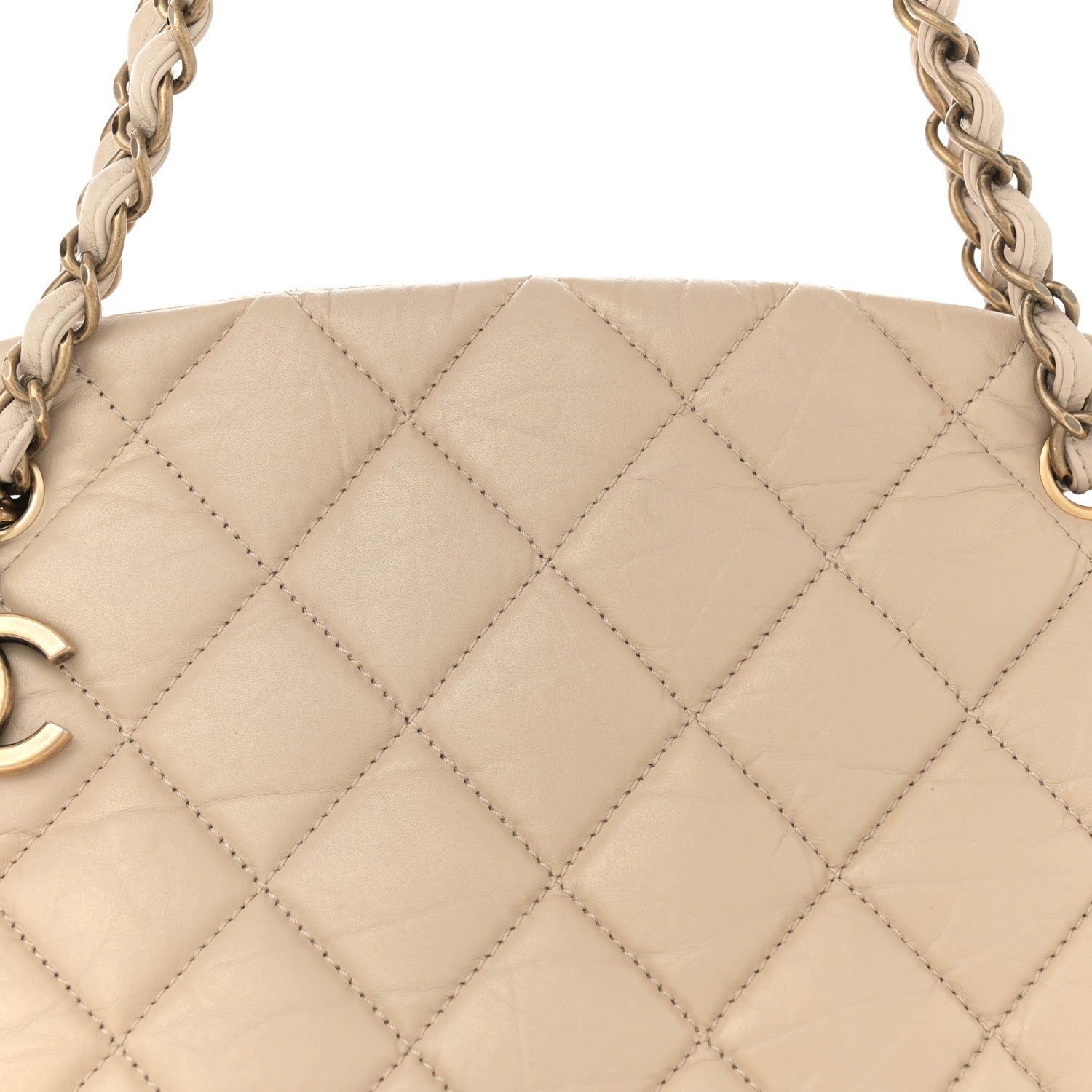 Chanel Aged Calfskin Large Just Mademoiselle Bowling Bag Beige 9 of 12