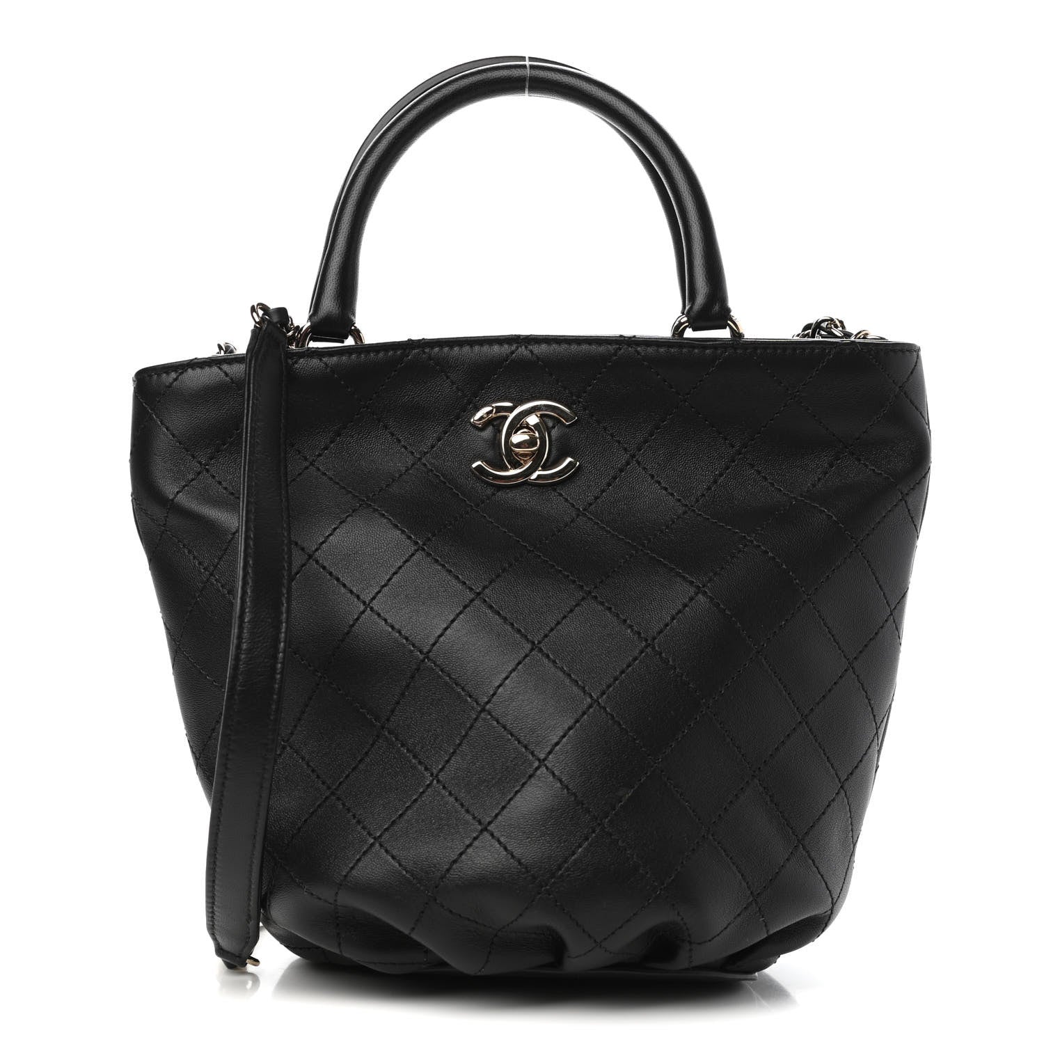 Chanel Lambskin Stitched Small Shopping Tote Black 1 of 11
