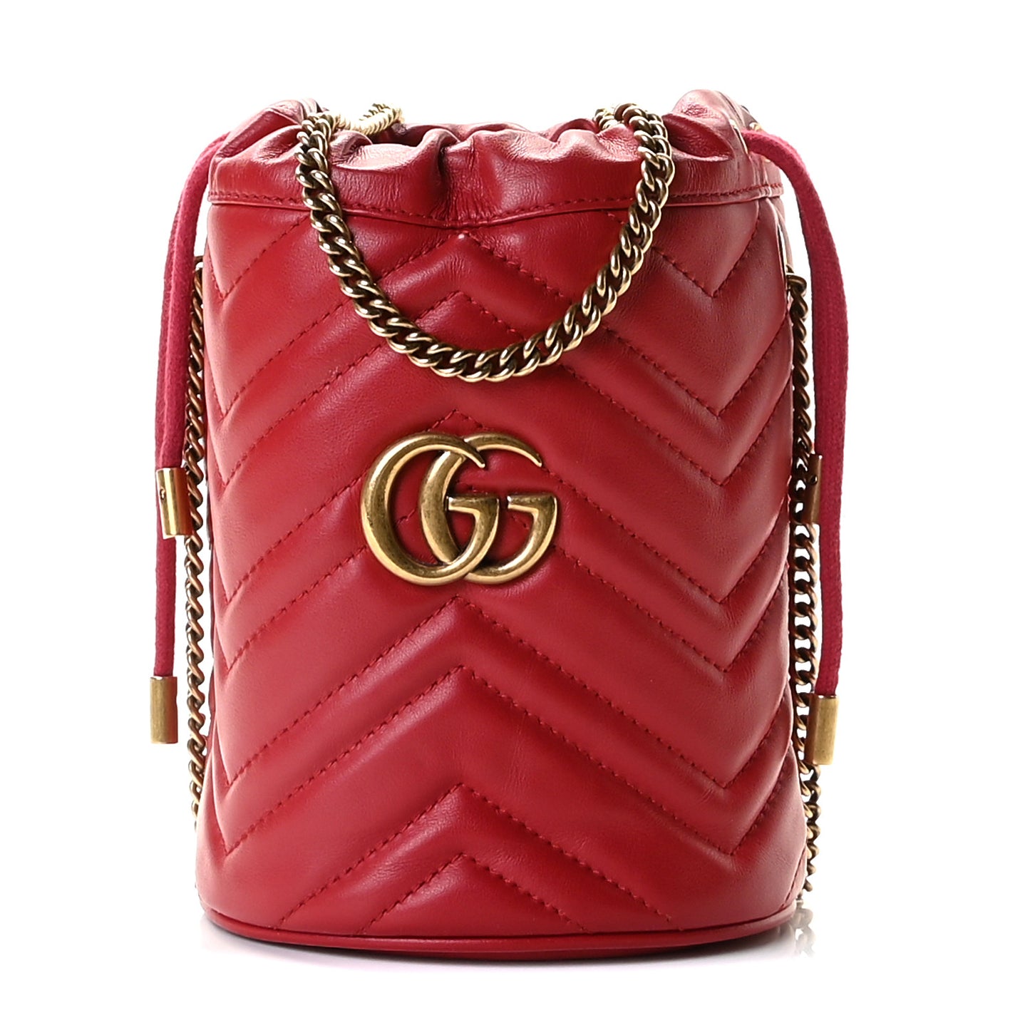 Calfskin Matelasse Mini GG Marmont 2.0 Bucket Bag Hibiscus Red