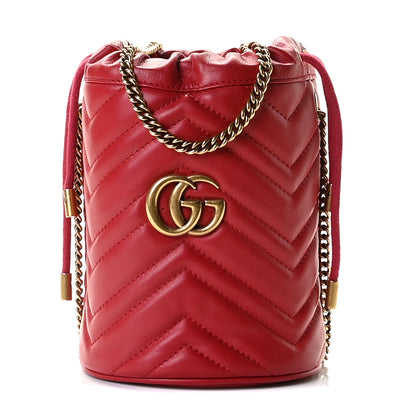 Gucci Calfskin Matelasse Mini GG Marmont 2.0 Bucket Bag Hibiscus Red 1 of 8