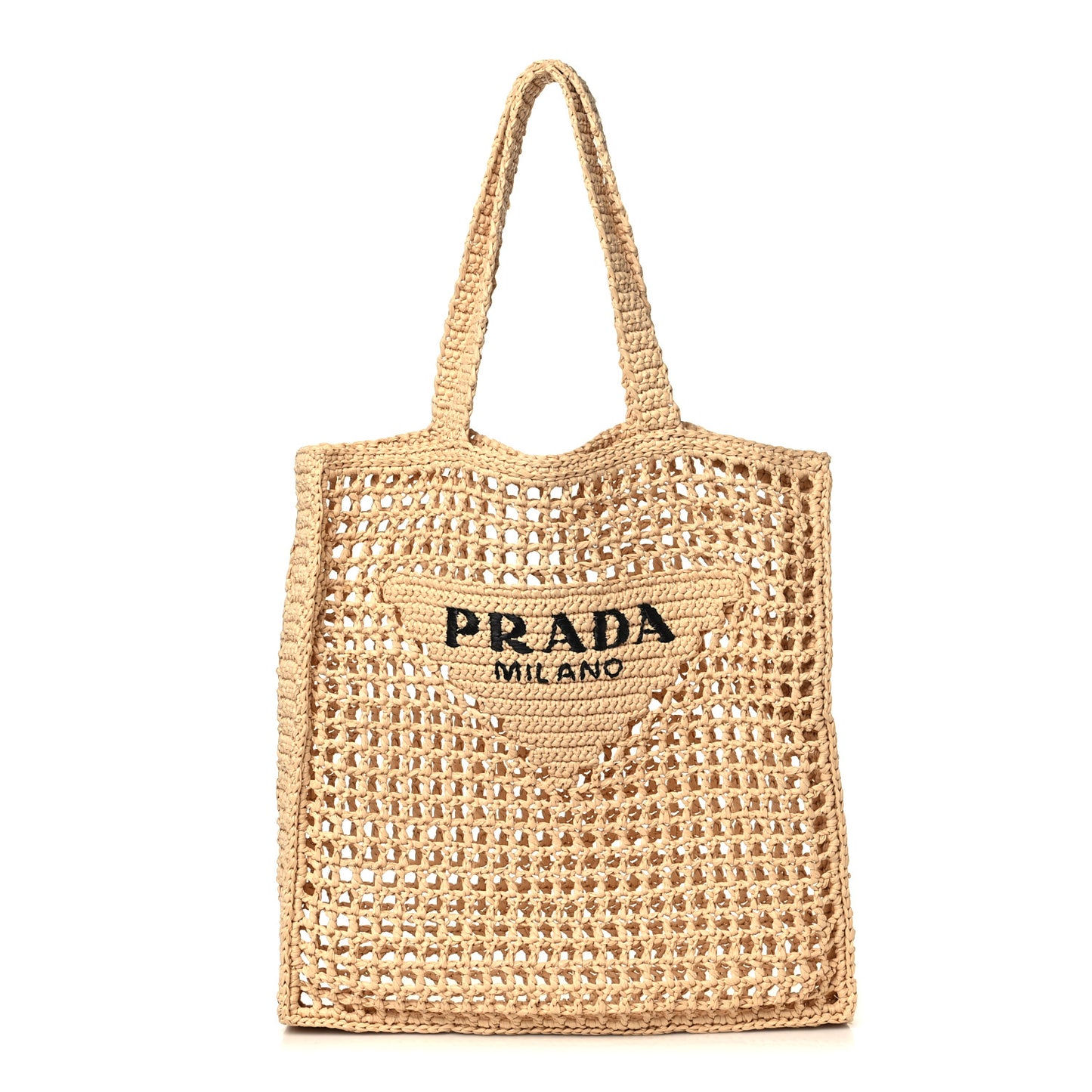 Yarn Raffia Effect Crochet Logo Embroidered Tote Bag Naturale