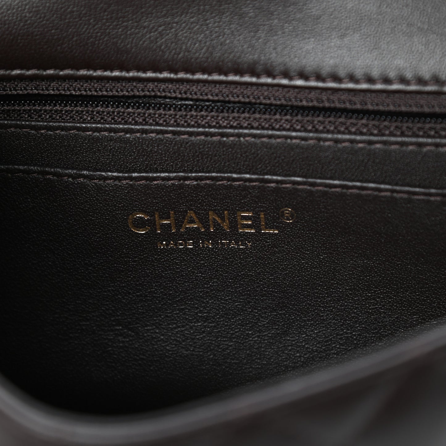 Lambskin Quilted Mini Rectangular Flap Dark Brown