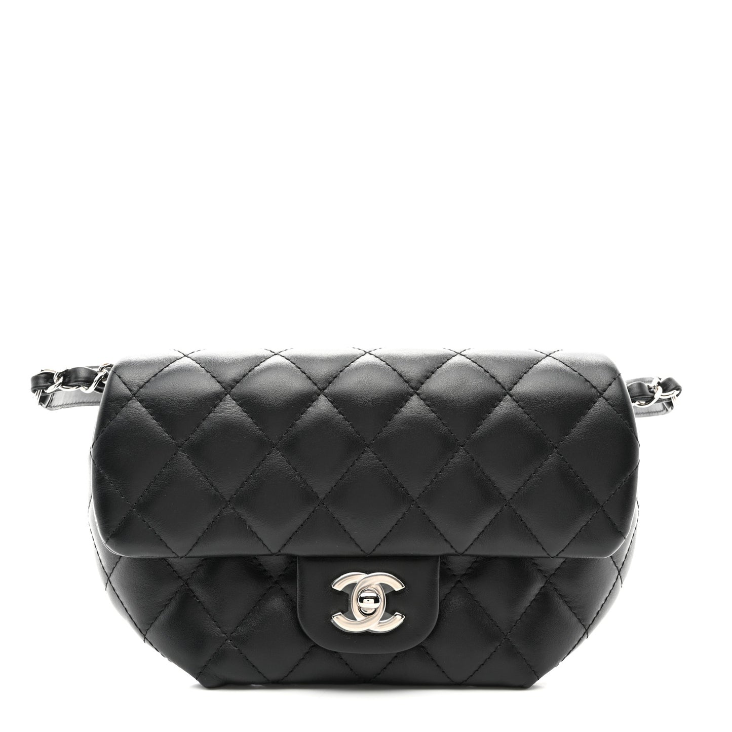 Calfskin Quilted CC Uniform Flap Belt Bag Black