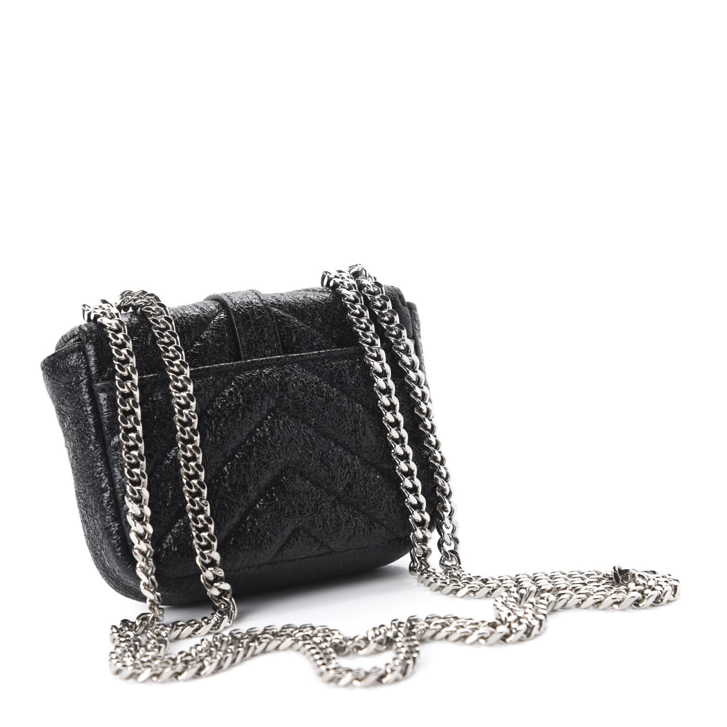 Metallic Crackled Calfskin Chevron Monogram Micro Crossbody Bag Black