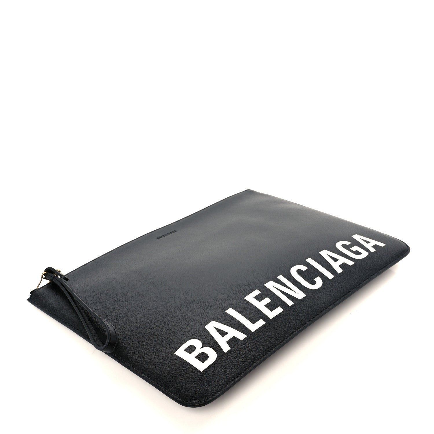 Balenciaga Calfskin Logo Large Cash Pouch With Handle Black White 4 of 9