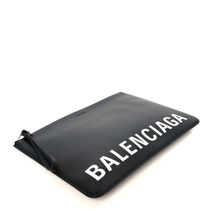 Balenciaga Calfskin Logo Large Cash Pouch With Handle Black White 4 of 9
