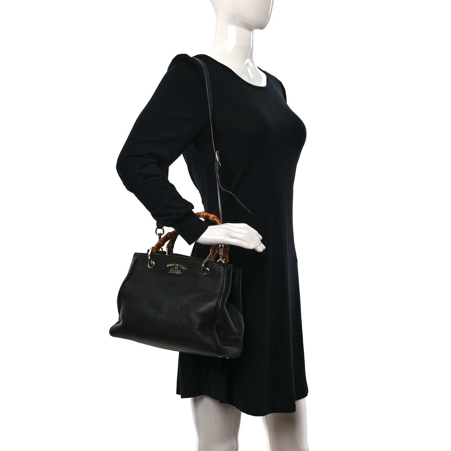 Calfskin Small Bamboo Shopper Tote Black