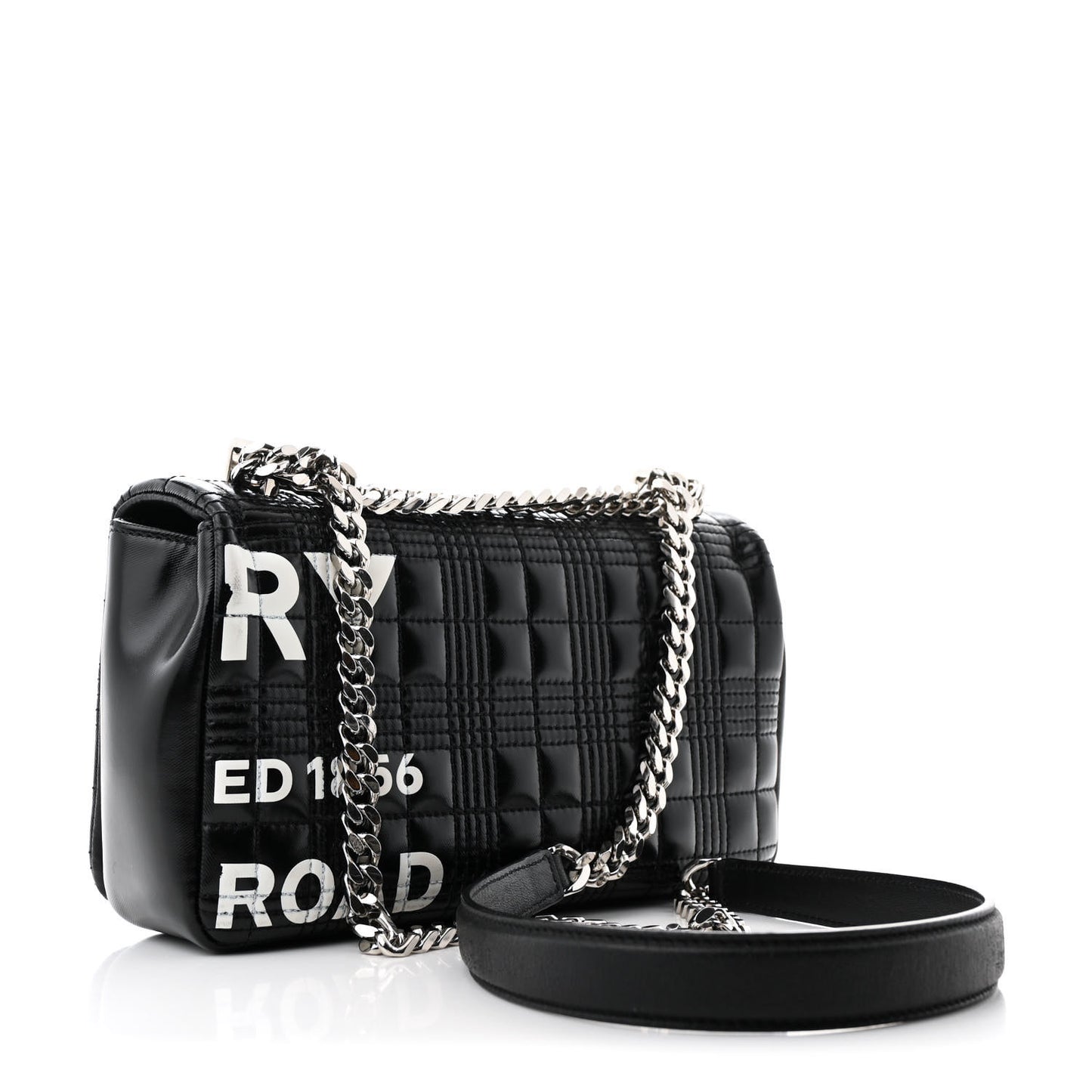 Patent Quilted Horseferry Print Small Lola Bag Black