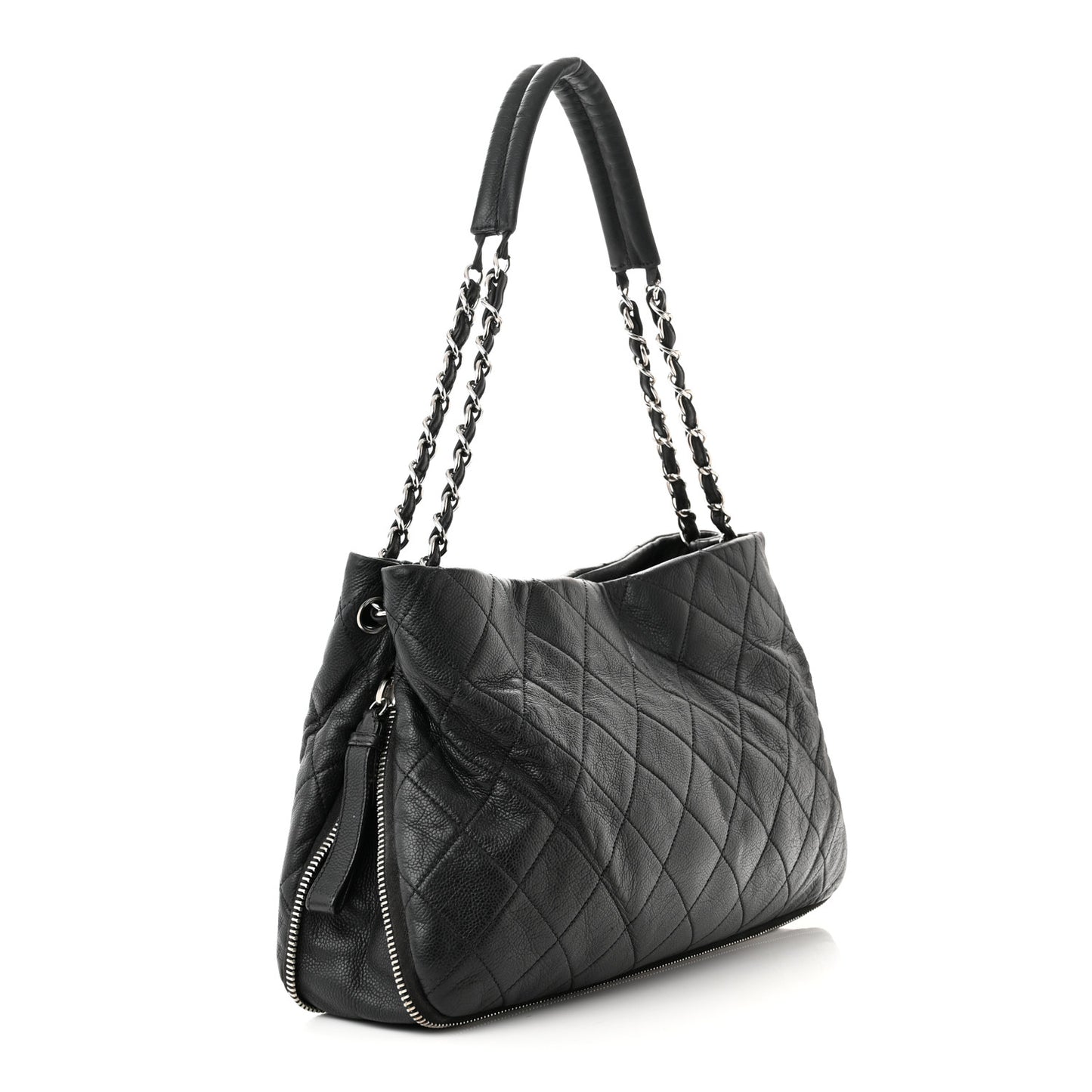 Caviar Quilted Expandable Zip Shoulder Bag Black