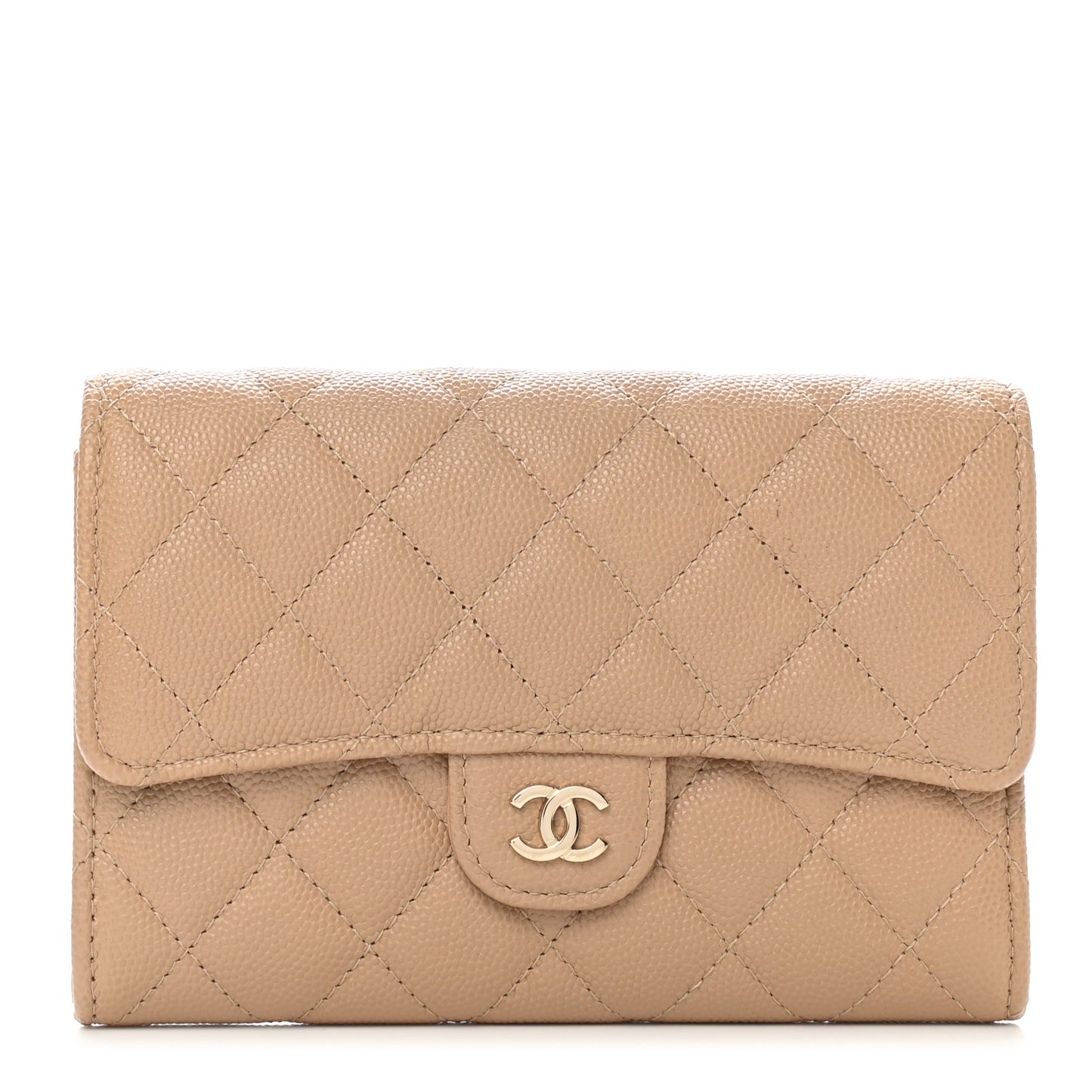 Caviar Quilted Medium Flap Wallet Beige