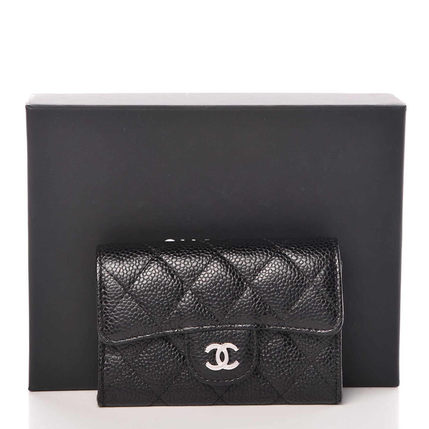 Caviar Quilted Flap Card Holder Black