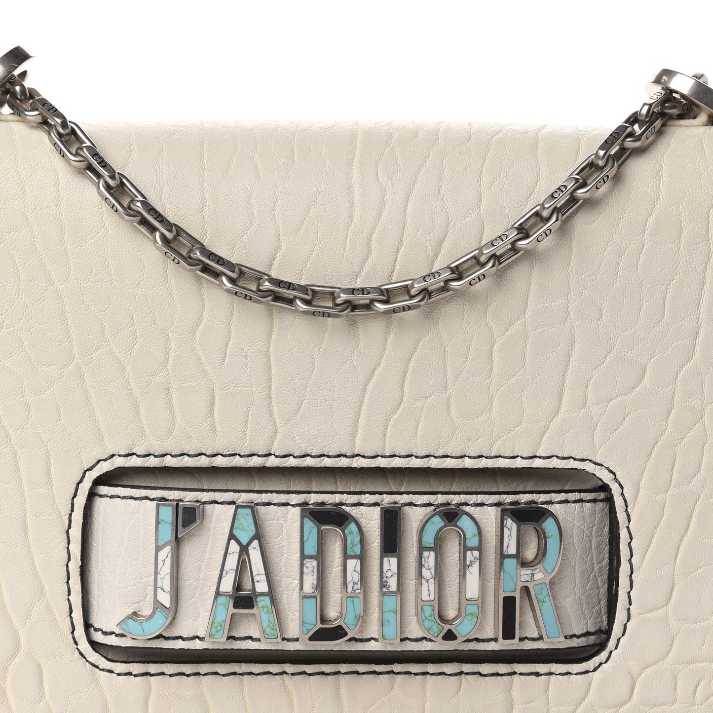Canyon Grained Lambskin J'Adior Chain Flap Bag Off White