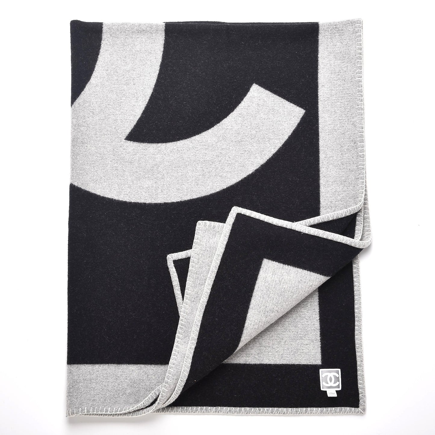 Merino Wool Cashmere CC Throw Blanket Black Grey