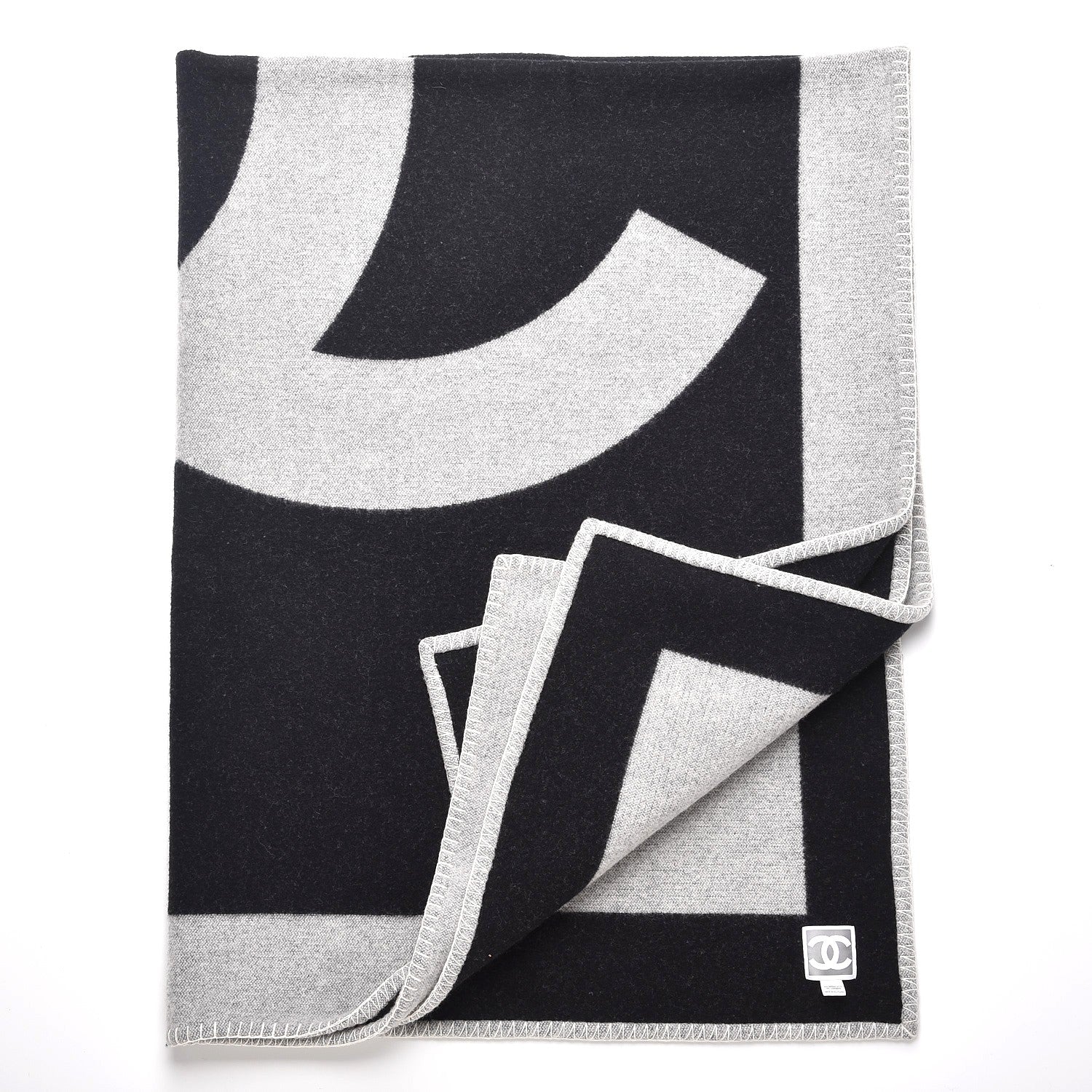 Chanel Merino Wool Cashmere CC Throw Blanket Black Grey 2 of 3