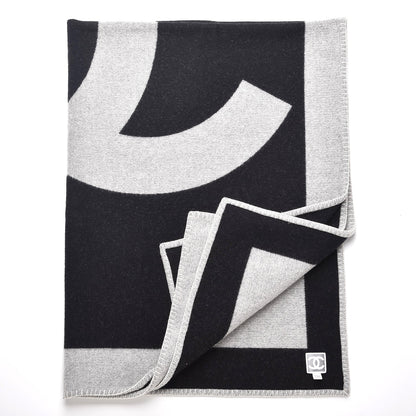 Chanel Merino Wool Cashmere CC Throw Blanket Black Grey 2 of 3