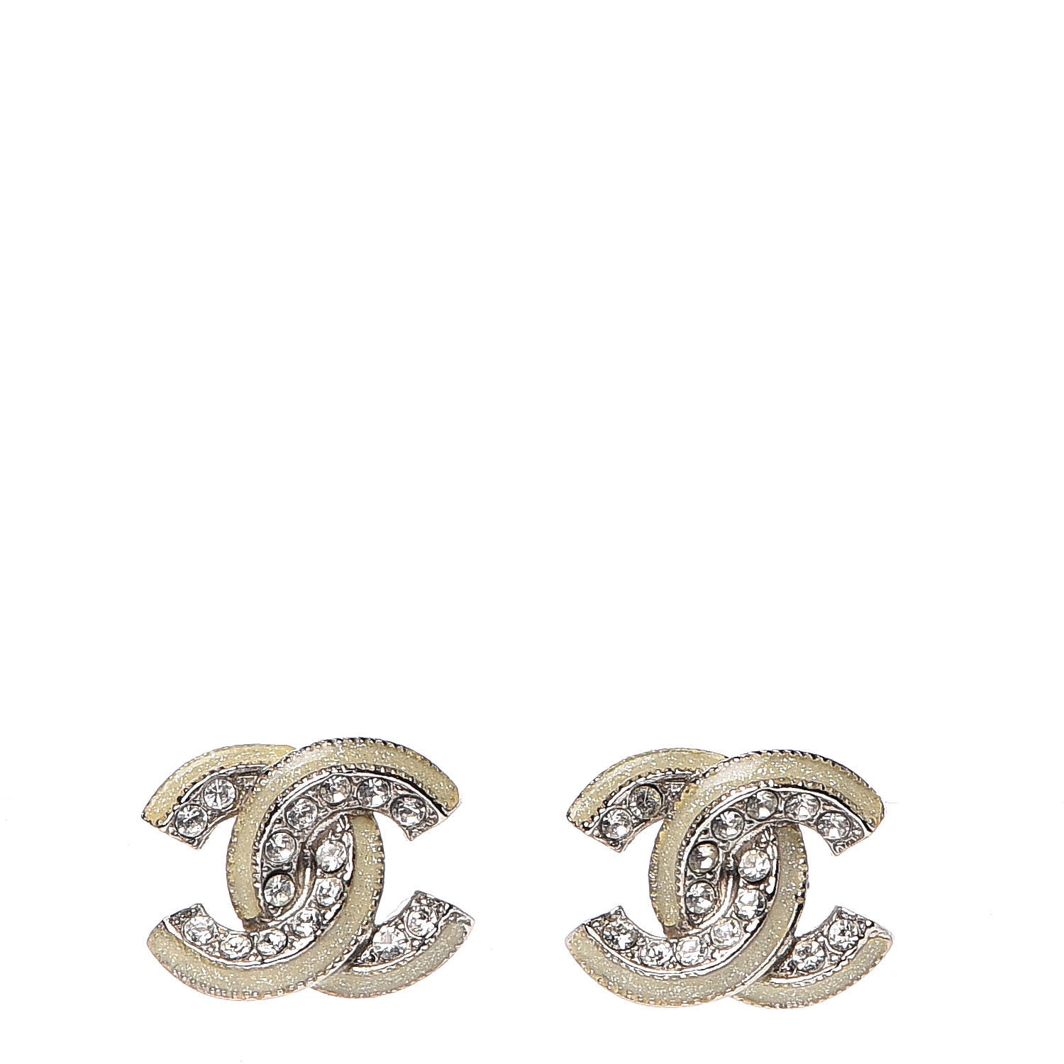 Chanel Enamel Crystal CC Earrings Silver 1 of 5