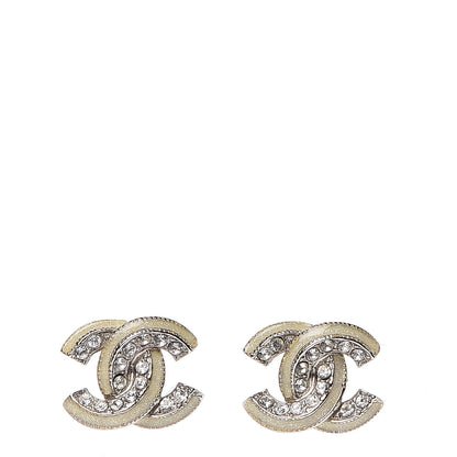 Chanel Enamel Crystal CC Earrings Silver 1 of 5