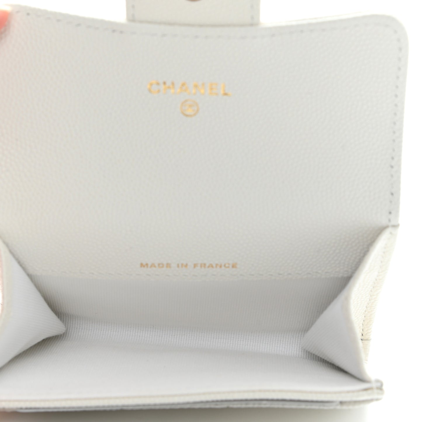 Caviar Quilted Flap Card Holder Wallet White