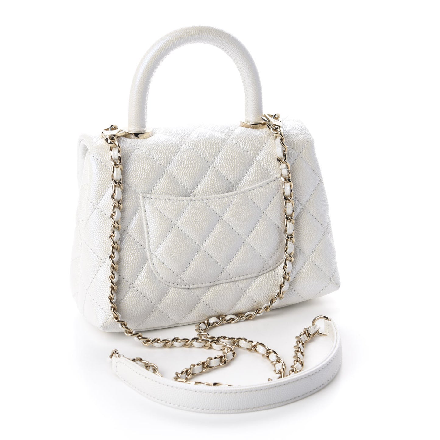 Iridescent Caviar Quilted Extra Mini Coco Handle Flap Ivory
