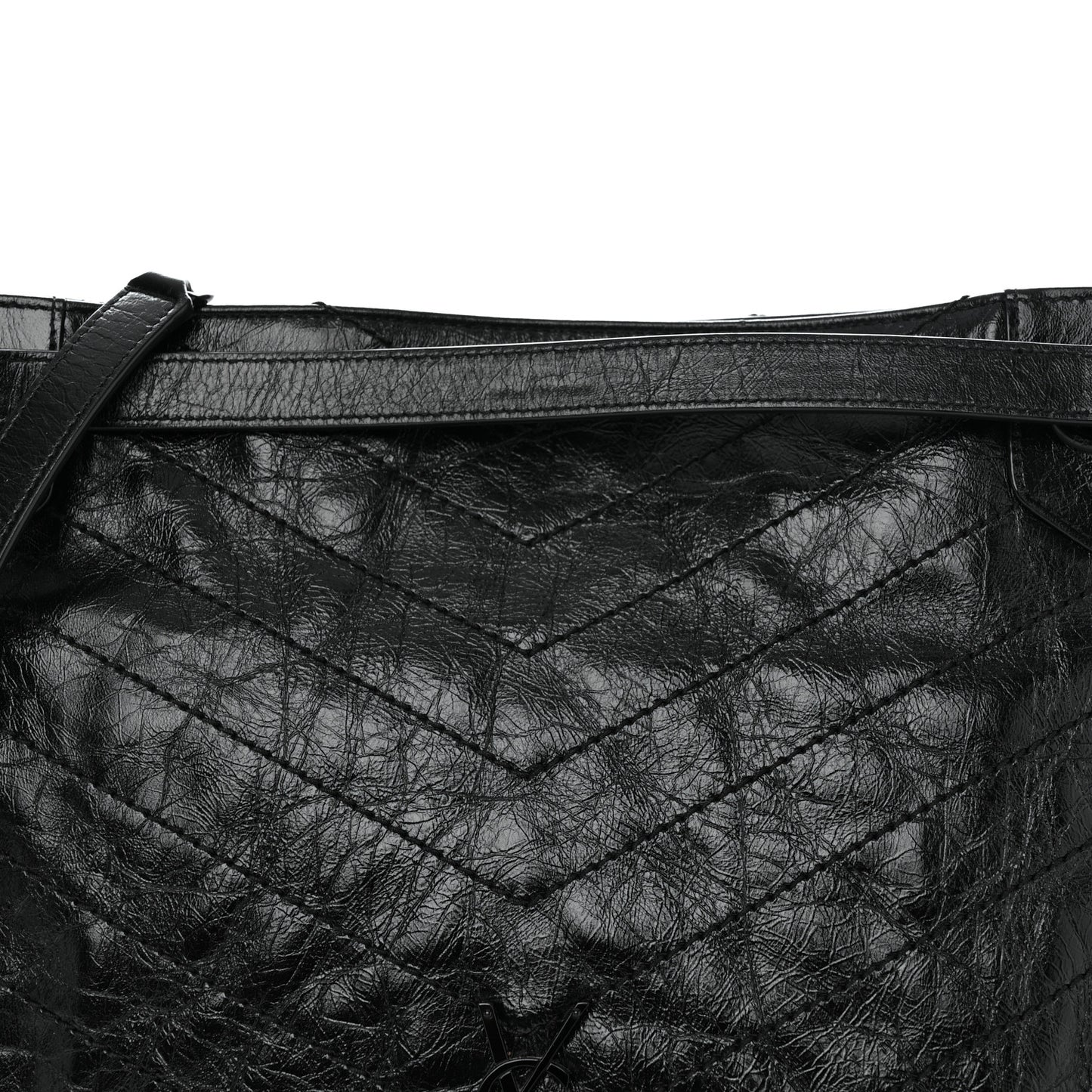 Crinkled Calfskin Matelasse Monogram Medium Niki Shopper Tote Black