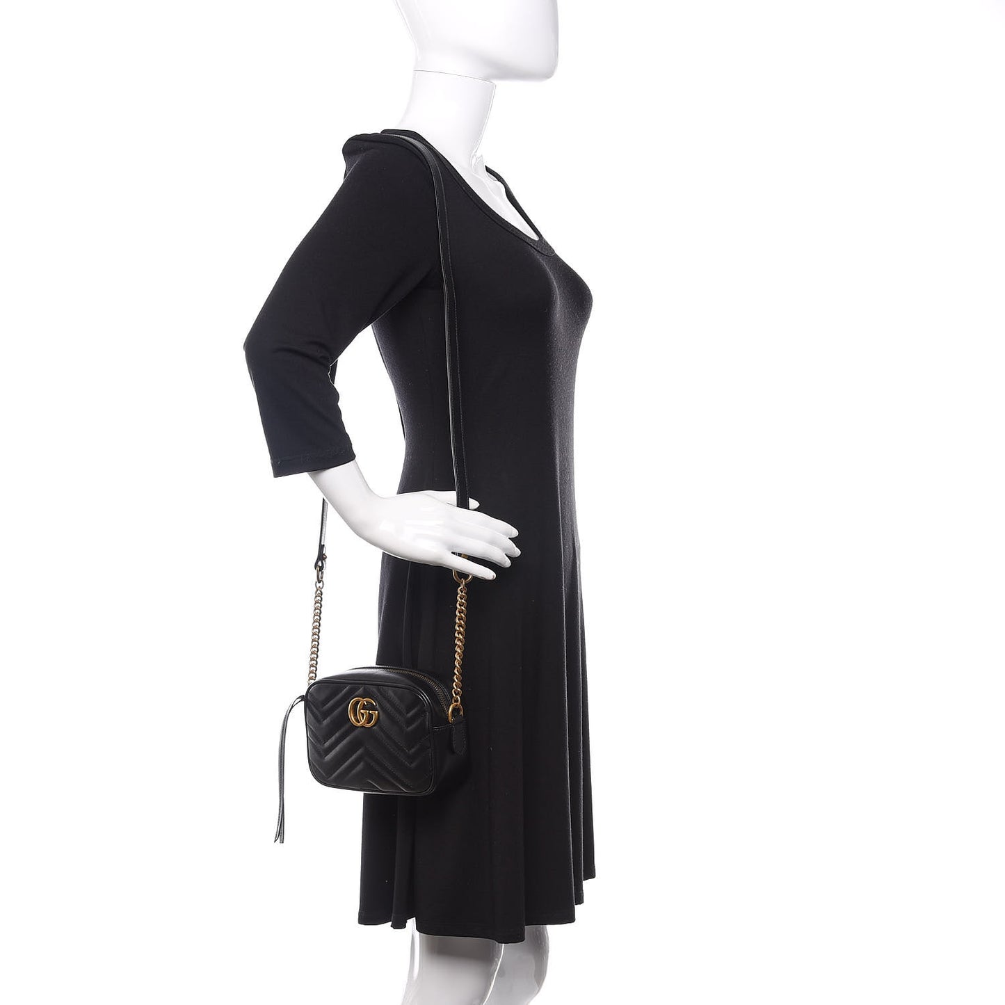 Calfskin Matelasse Mini GG Marmont Chain Shoulder Bag Black