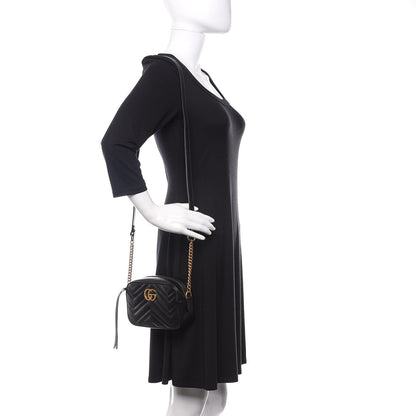Gucci Calfskin Matelasse Mini GG Marmont Chain Shoulder Bag Black 2 of 10