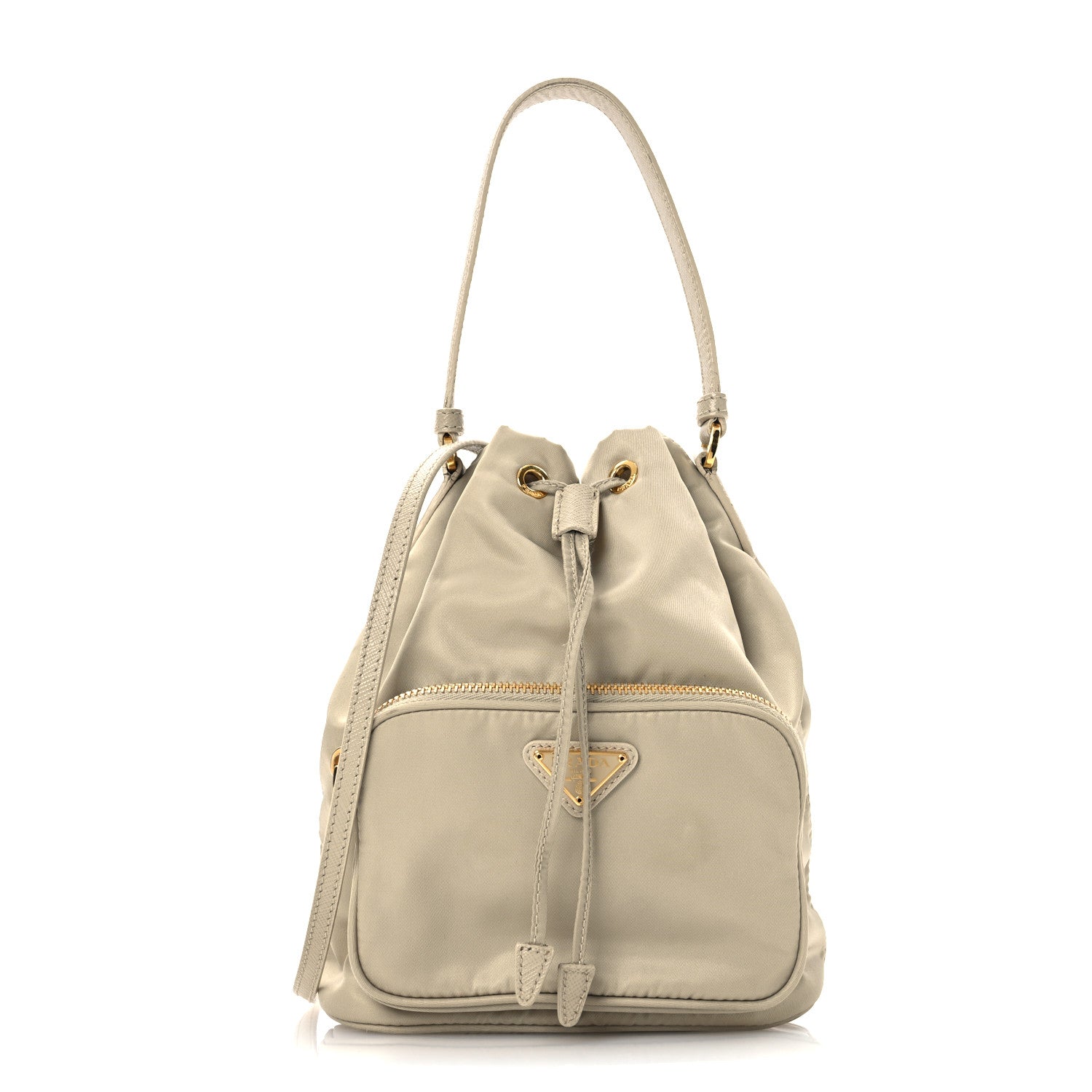 Prada Re-Nylon Saffiano Duet Bucket Crossbody Bag Deserto 1 of 15