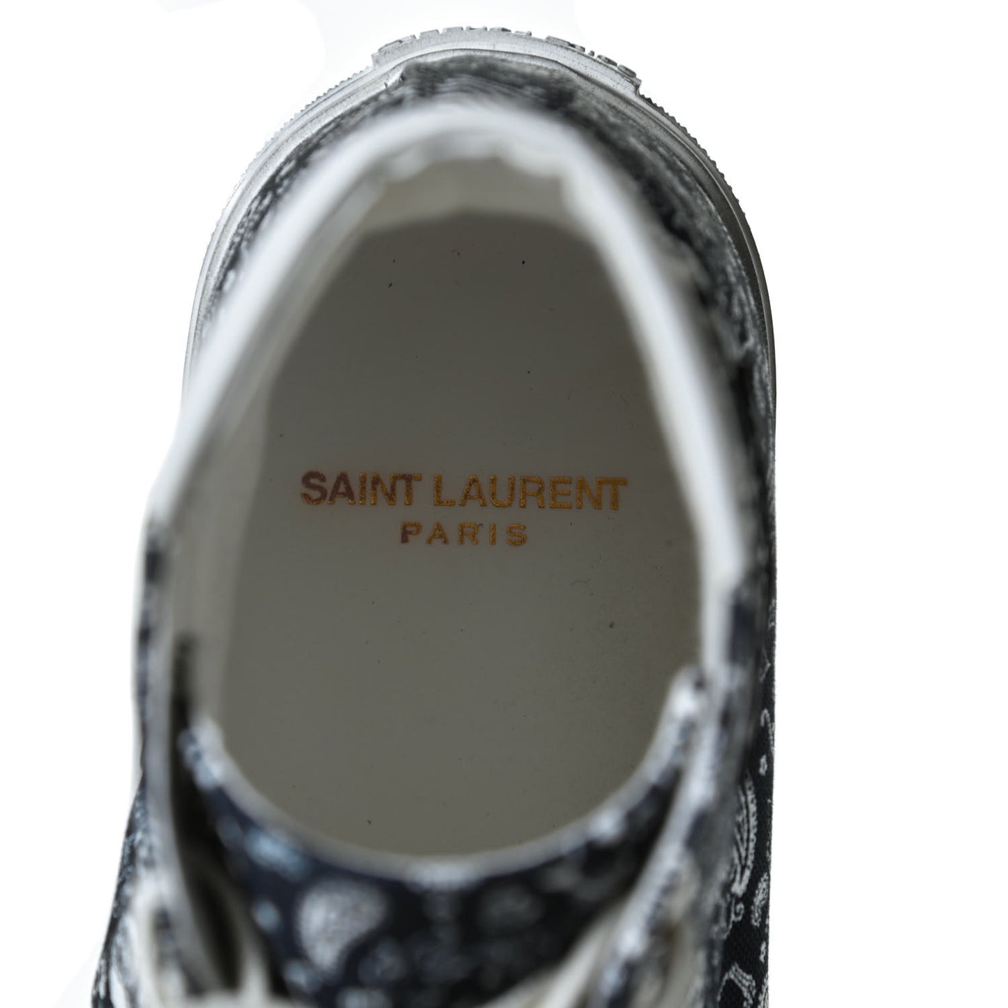 Calfskin Fabric Skull Print Women's High Top Sneakers 40 Navy White