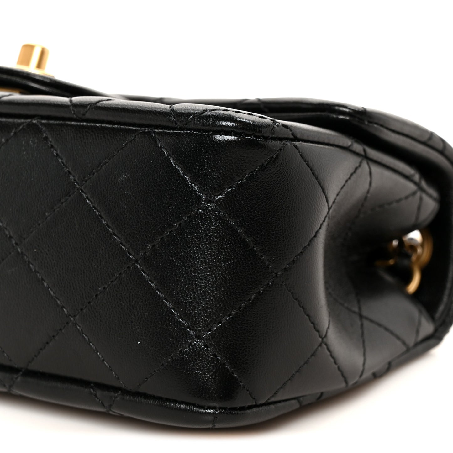 Lambskin Quilted Mini Rectangular Pearl Crush Flap Black