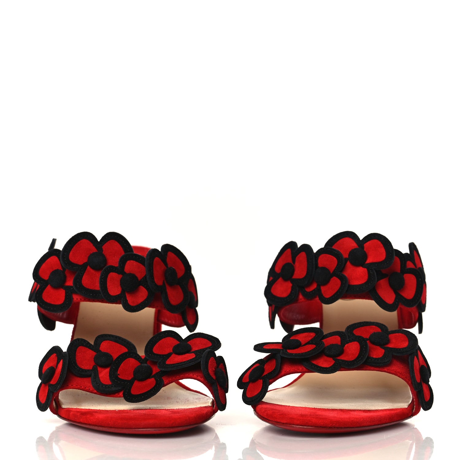 Christian Louboutin Veau Velours Tres Pansy 85 Slide Sandals 37.5 Red Black 2 of 8