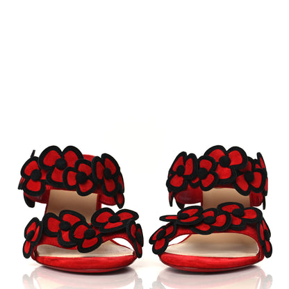 Christian Louboutin Veau Velours Tres Pansy 85 Slide Sandals 37.5 Red Black 2 of 8