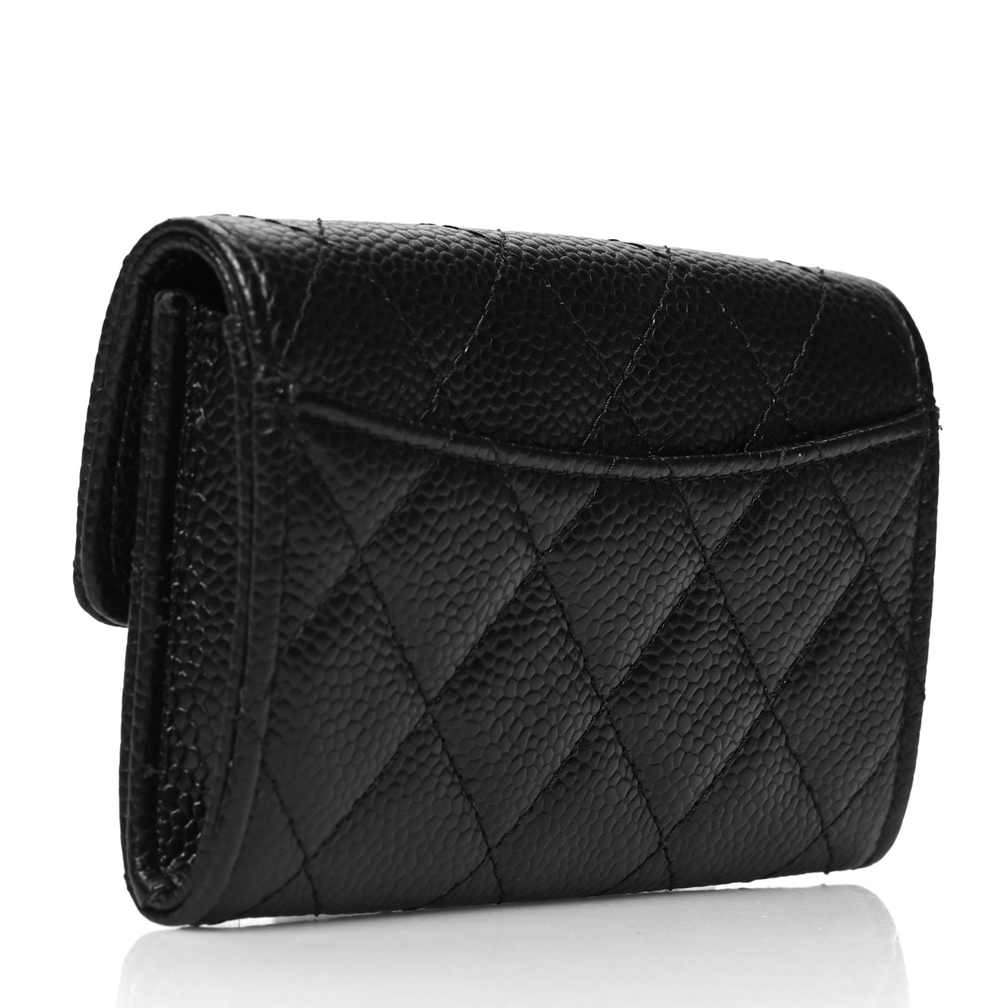 Caviar Quilted Flap Card Holder Wallet Black