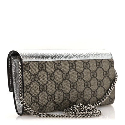 Gucci Metallic Calfskin GG Supreme Monogram Petite GG Marmont Wallet Chain Bag Silver Beige Ebony 3 of 10