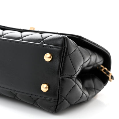 Chanel Calfskin Quilted Mini Logo Coco Handle Flap Black 10 of 10