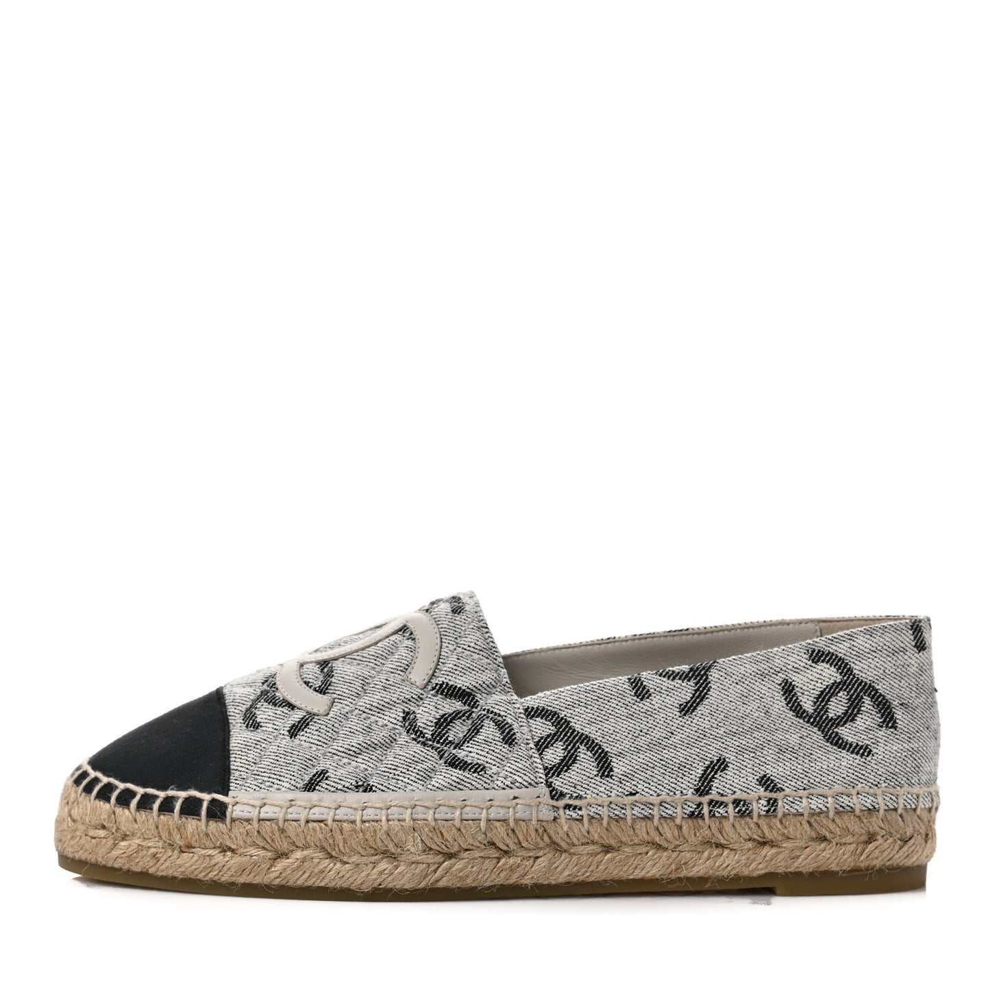 Cotton Jacquard Grosgrain CC Print Espadrilles 40 Grey Black