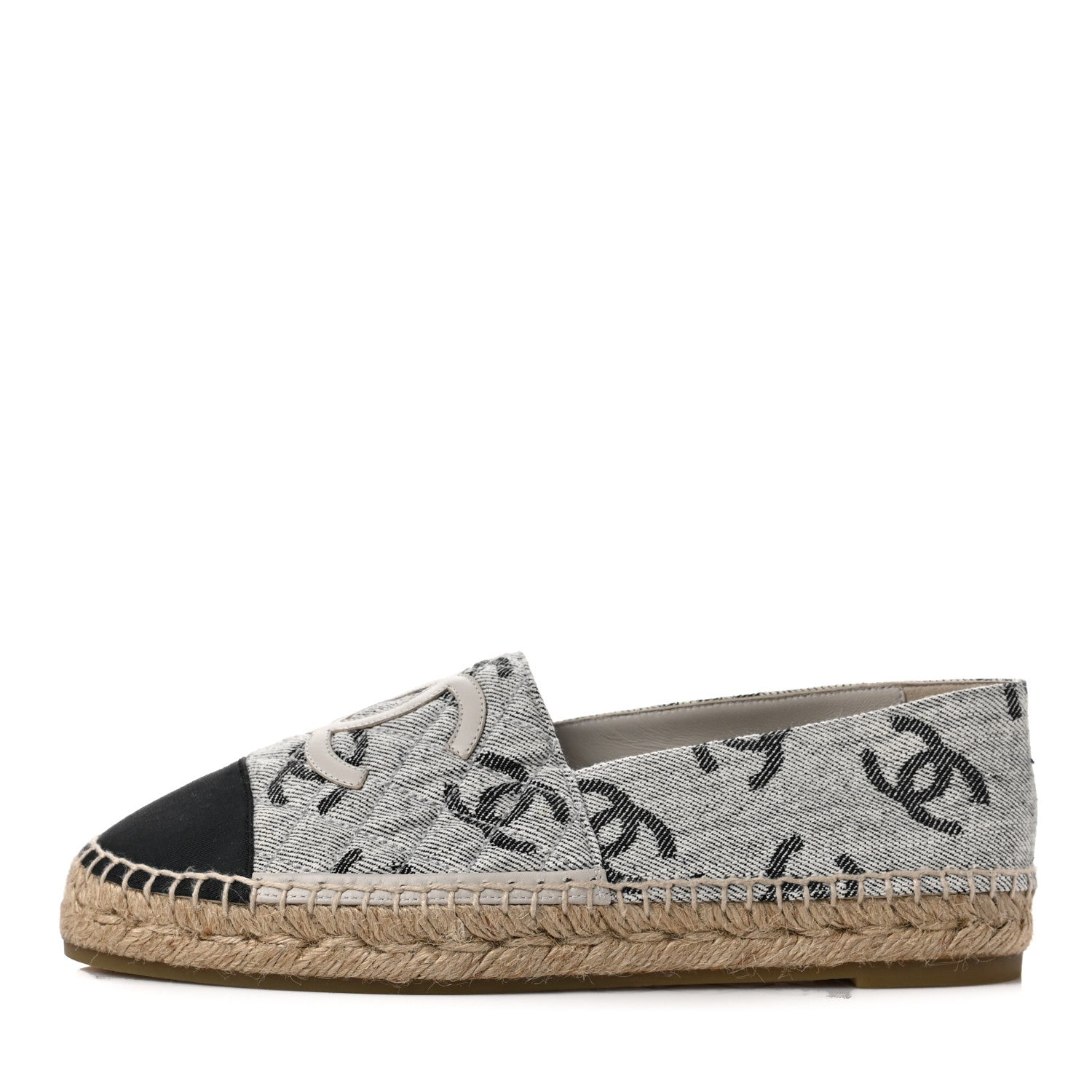 Chanel Cotton Jacquard Grosgrain CC Print Espadrilles 40 Grey Black 1 of 8