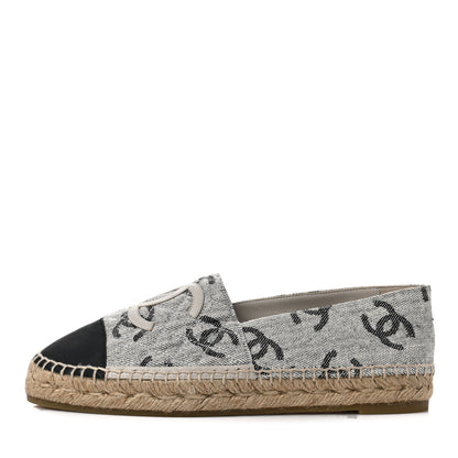 Chanel Cotton Jacquard Grosgrain CC Print Espadrilles 40 Grey Black 1 of 8