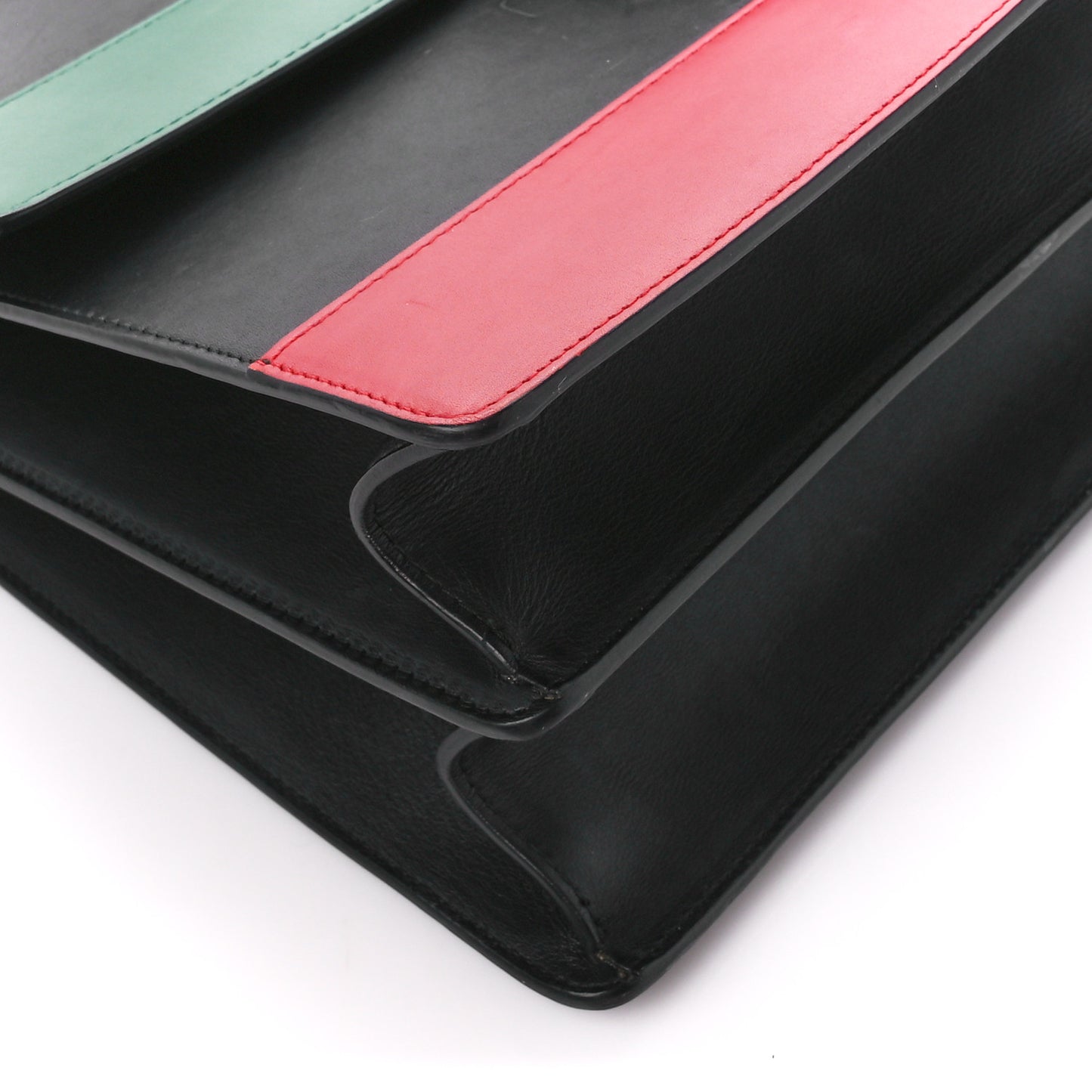 Calfskin Bamboo Web Large Dionysus Top Handle Bag Black Bright Evergreen Hibiscus Red